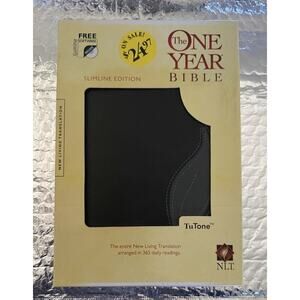 The One Year Bible NLT Slimline Black Gray Leather Like Tyndale 2004 Box